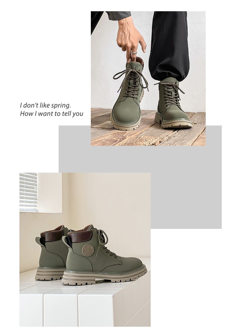 Martin Boots Men's High-top Locomotive Boots Medium-top Tooling Shoes Rhubarb Boots_voghion.com