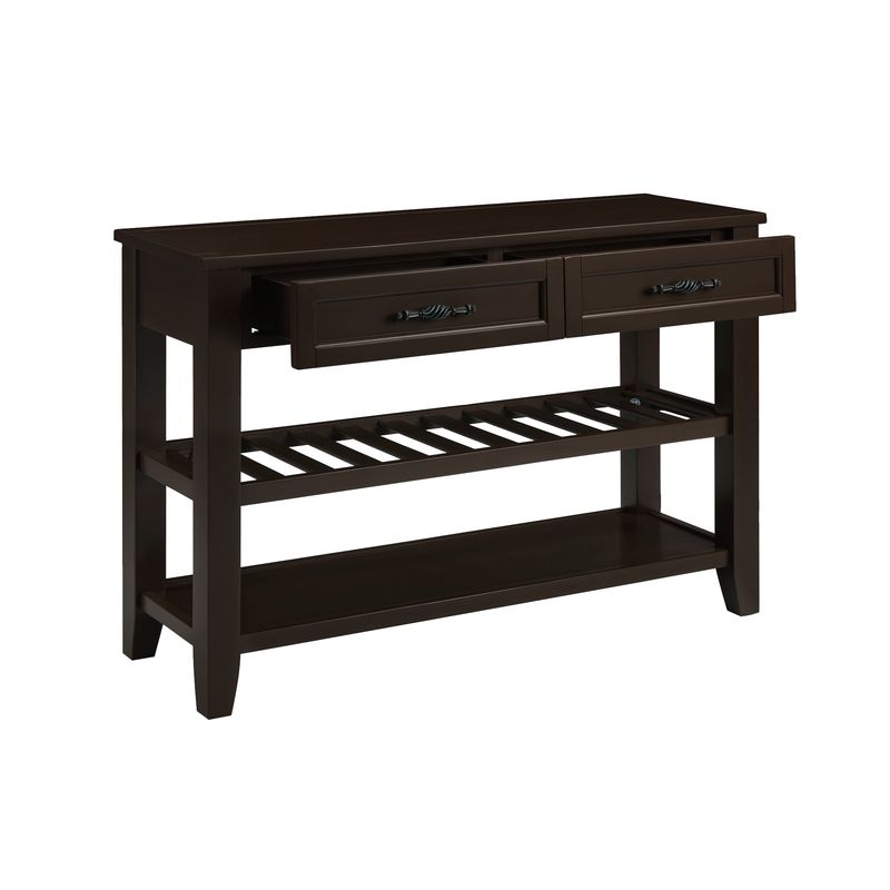 Retro Design Console Table With Two Open Shelves, Pine Solid Wood Frame And Legs For Living Room_voghion.com