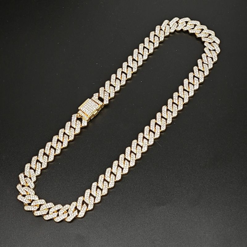 Collana Hip Hop da uomo Full Encrypd 14mm con piccolo diamante a vibrazione, catena cubana, alla moda, Exaggera e_voghion.com