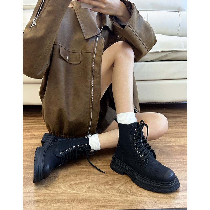 Lace-up Workwear 2025 Fall And Winter New British Style Thick Soled Martin Women's Multi-functional Short Heel Ankle Boots Versatile Wear Comfortable_voghion.com