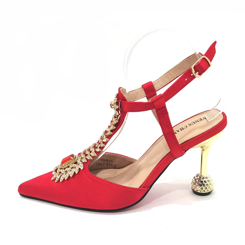 Venus Chan 2023 Italian Design Girly Style Pointed Toe Wedding Shoes And Bag, Full Diamond Decoration Metal Closure Bag_voghion.com