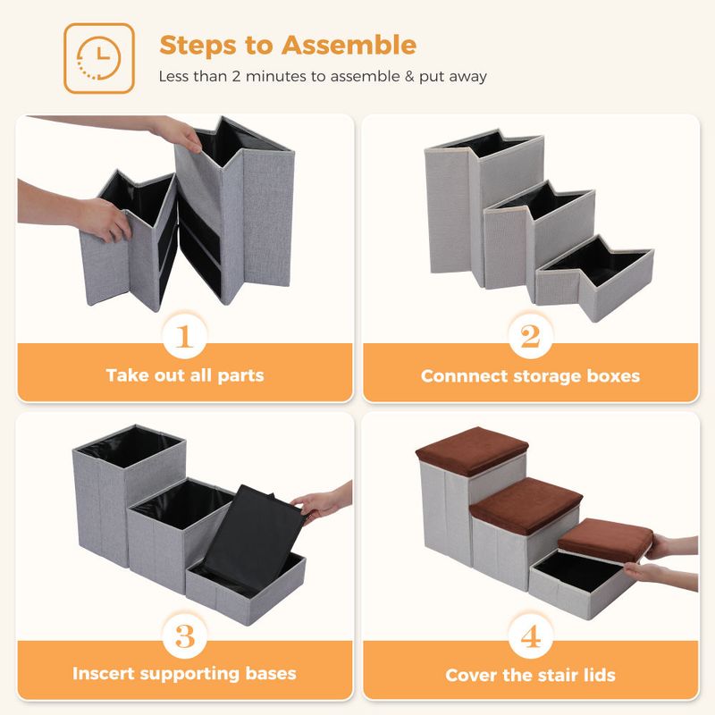 3-Tier Dog Stairs for Small Foldable Pet Stair with Storage Box and Condo Adjustable Height Steps for Couch/Bed Folding Non-Slip_voghion.com