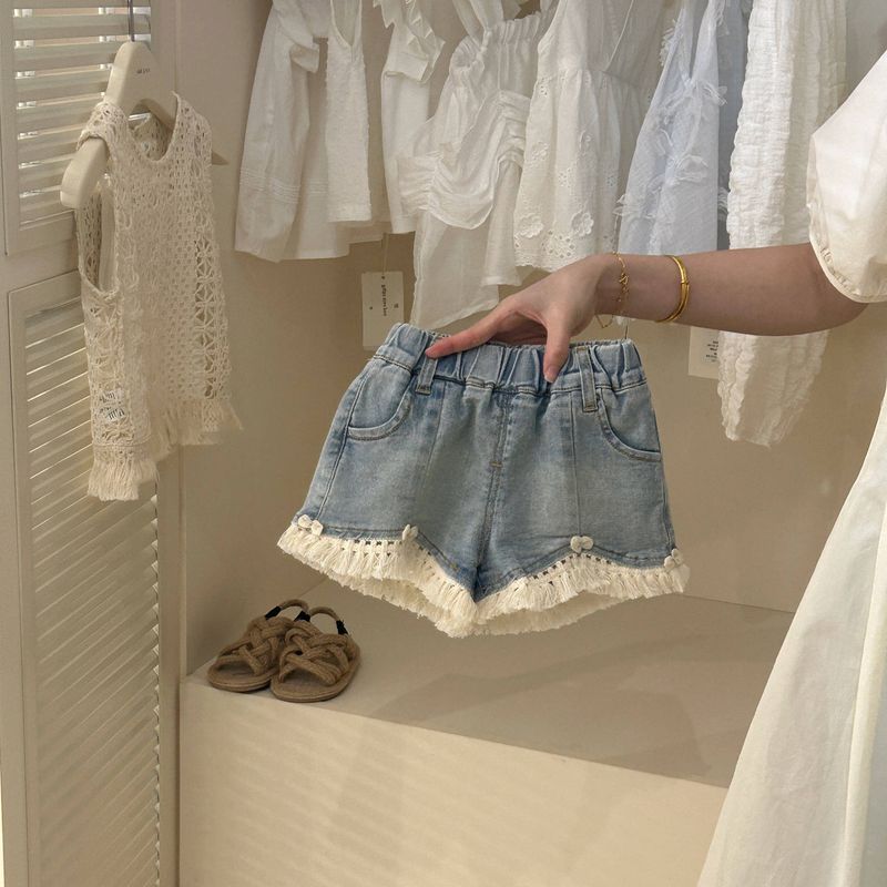 Kinderkleidung Damen Baby Sommer Hohl Weste Strapstop Jeans Zwei_voghion.com