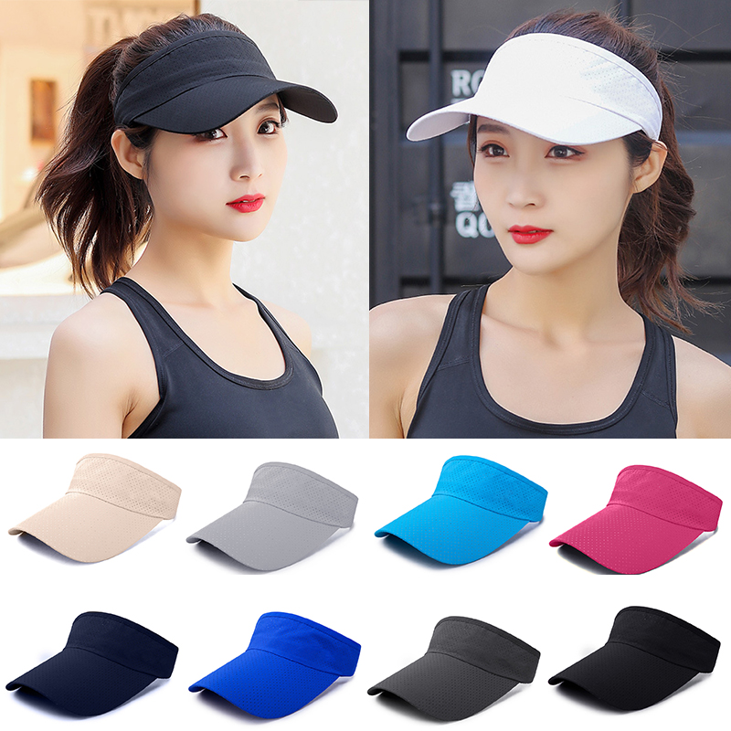 Summer Breathable Sun Hats Men Women Adjustable Visor UV Protection Empty Top Hat Solid Sports Tennis Golf Running_voghion.com
