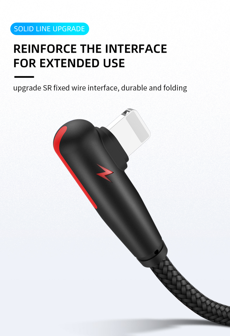 Nylon L-shape USB For iPhone 14 13 12 11 Pro Max XS XR X 8 7 6 6S 5S 3A Fast Charger 90 Degree USB Wire Cord P                  S_voghion.com