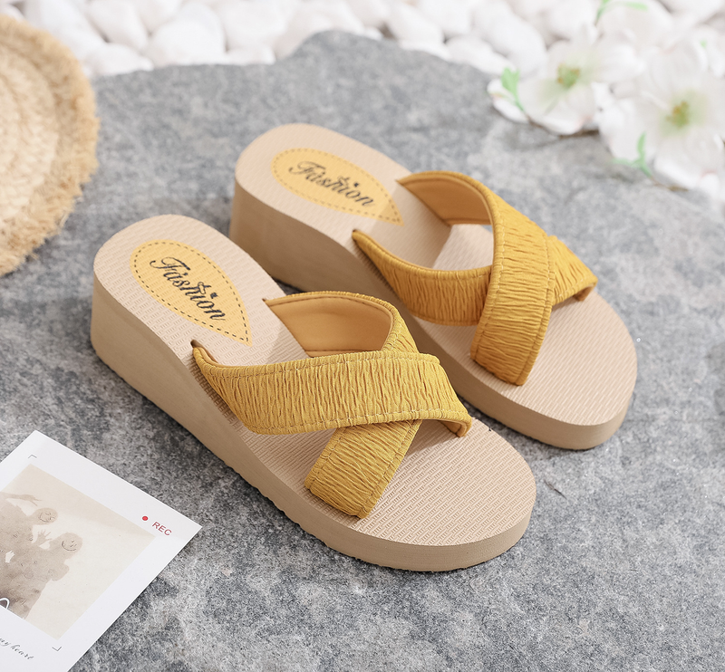 Ethnischen stil neue feste farbe dicken sohlen casual kreuz mode bonbonfarbenen frauen hausschuhe_voghion.com