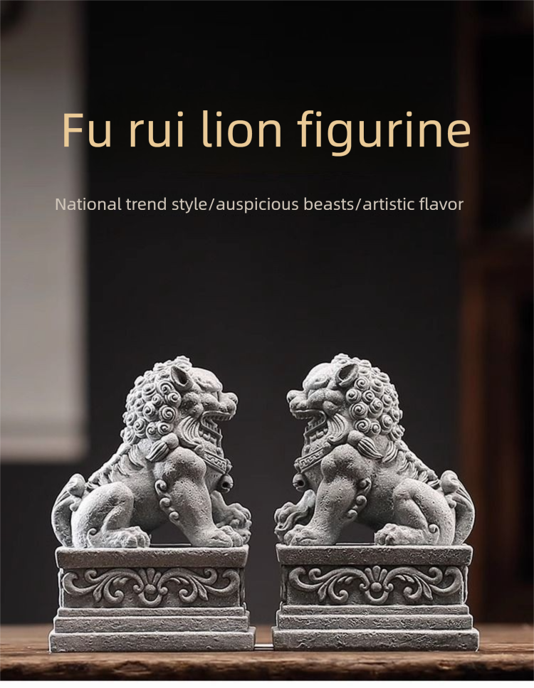 New Stone Carving Lion Pair Cement Chinese Style Creative Fish Tank Bonsai Landscape Decoration Ornament_voghion.com