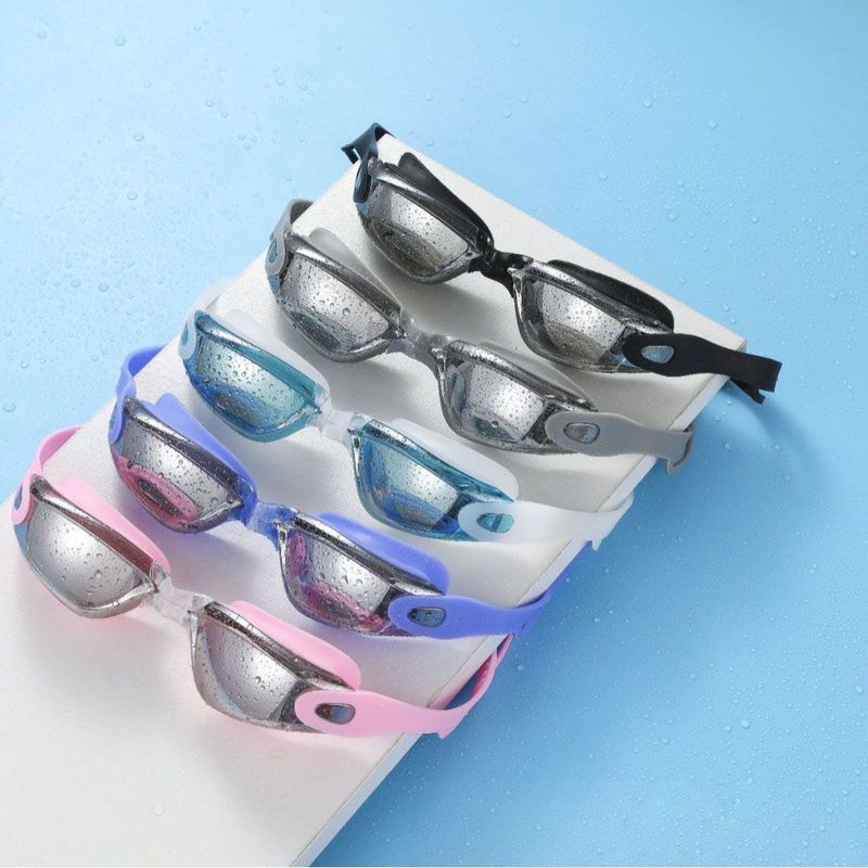 Ochelari de înot HD impermeabili, anti-ceață, miopie, pentru bărbați și femei, cu ramă mare, electrolizați, cu dopuri de urechi, lumină plată_voghion.com