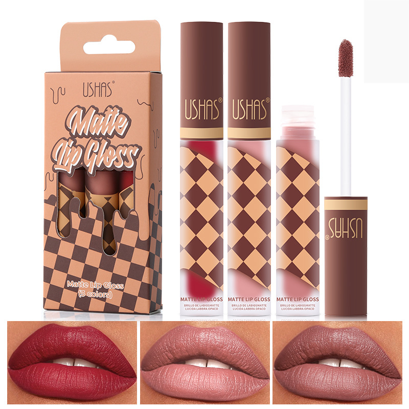 USHAS Chocolate Lip Glaze Non Staying Cup Rouge à Lèvres Mat Durable Lot de 3_voghion.com