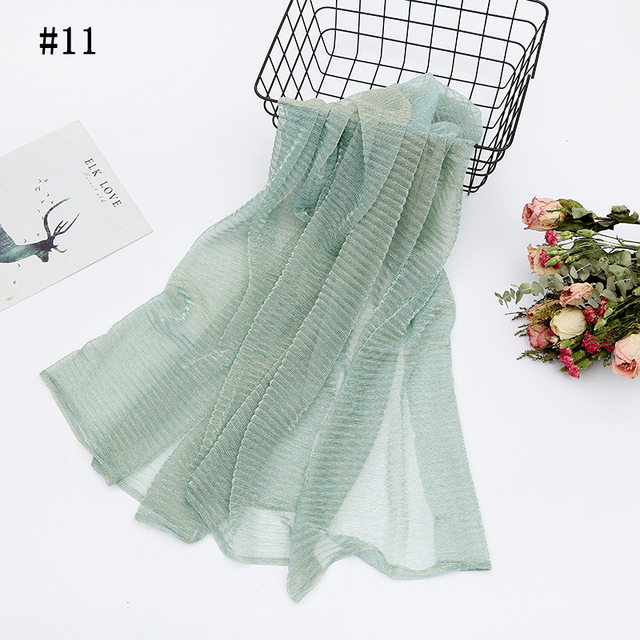 Women's Muslim light summer breathable crumpled gold silk pure color tulle scarf Baotou scarf hijab lady solid female hijab_voghion.com