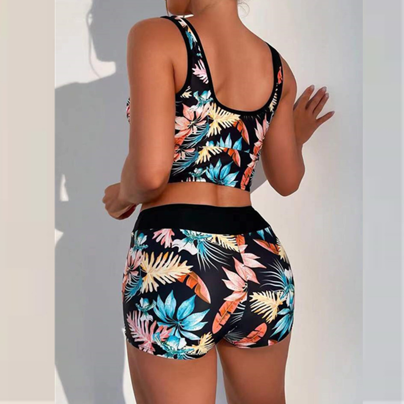 2024 New Printed Skirt Conservative Women's Split High Waist Tankini Swimsuit_voghion.com