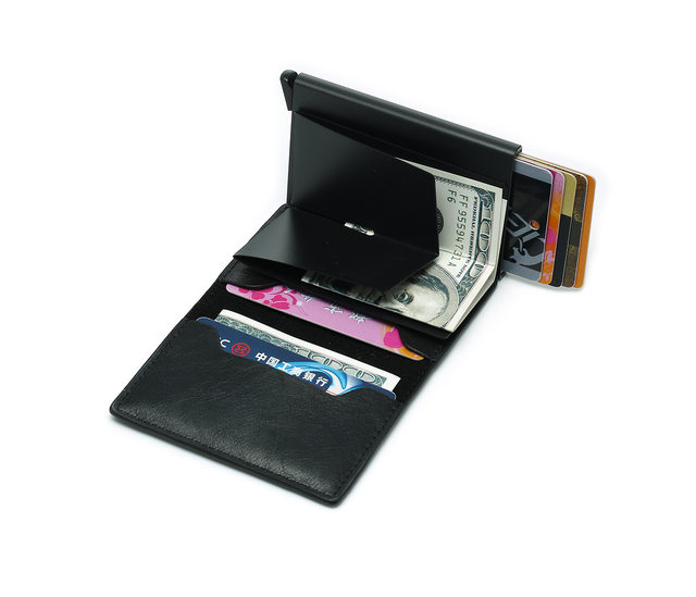 Nuevo Mini tarjetero para hombre, billeteras de fibra de carbono Rfid de cuero negro, Mini billetera delgada, monedero pequeño, monederos para hombre_voghion.com