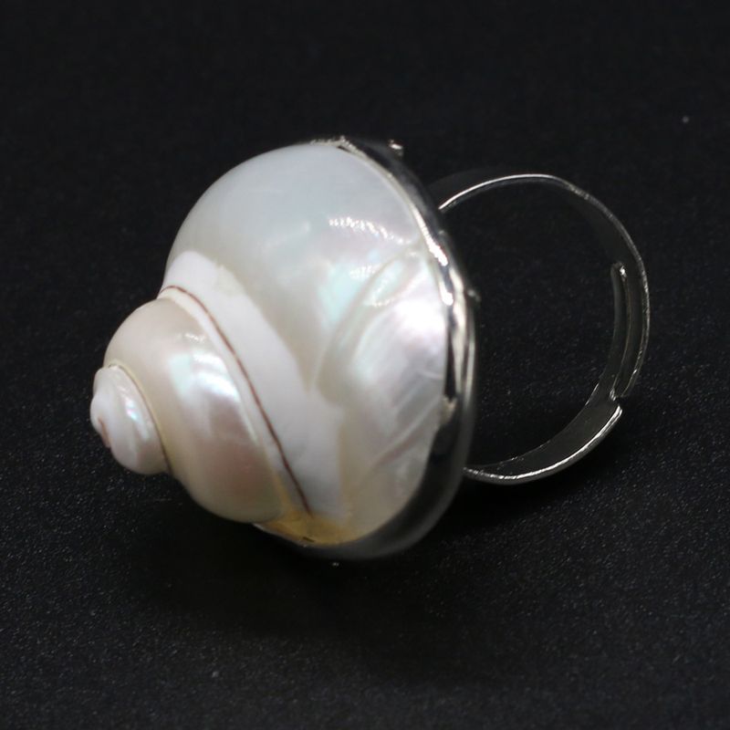 2025 New Arrivals Retro style women's simple round natural shell stone fashionable index finger fingertip rings, girls' jewelry_voghion.com