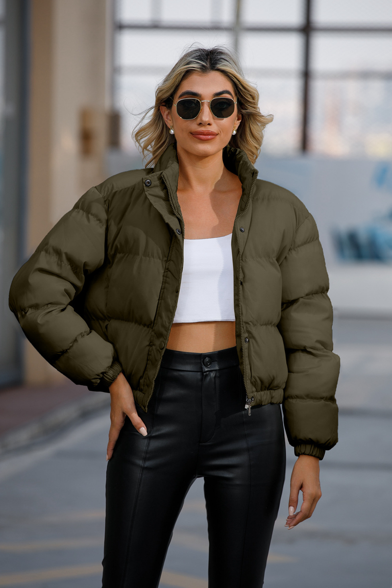 Women's fashion long sleeve high neck warm coat loose casual cotton-padded jacket_voghion.com