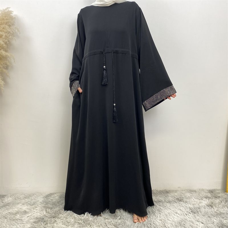Ramadan moslim vrouw jurk vooraan rits verborgen riem Dubai abaya mouwen met zilveren rand ontwerp Marokkaanse kaftan koninklijke vrouwen rood_voghion.com
