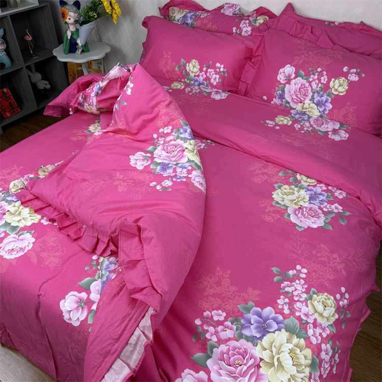 Set di biancheria da letto in puro cotone con lenzuola e copripiumino in puro cotone, colore semplice e luminoso, con bordo Fei._voghion.com
