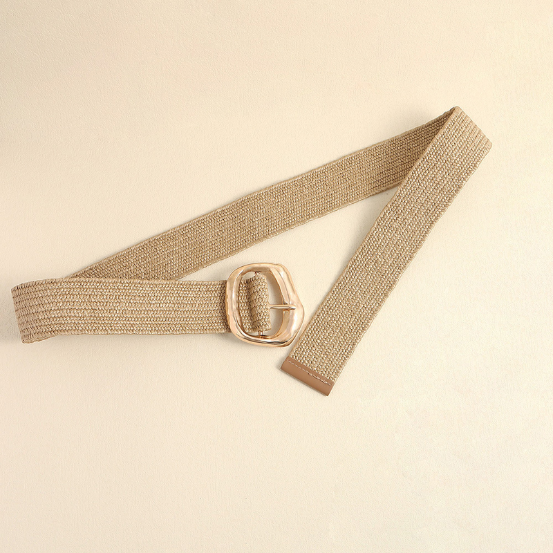 New Fashion Gold Elastic Dress with Wide Waist Belt and Versatile Decoration, Geometric Exaggeration of Waistband_voghion.com