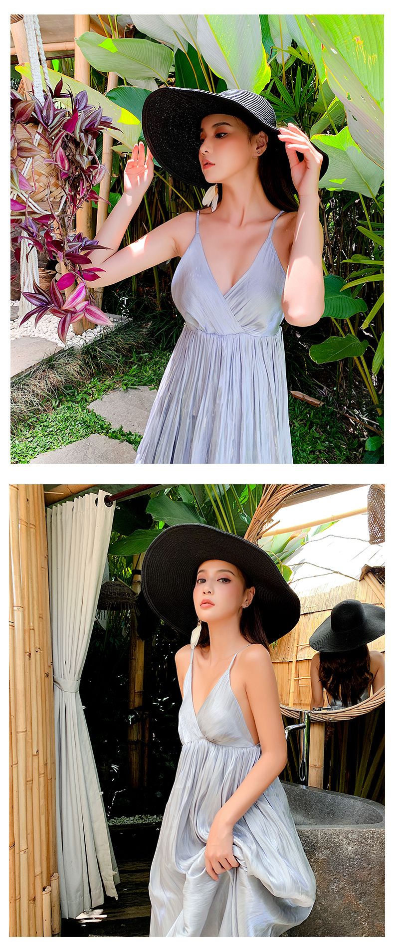 Cappello da spiaggia pieghevole oversize da donna, con tesa larga da 15 cm, estivo, da viaggio, in paglia, per donna, per vacanze all'aperto, arrotolabile, UPF50+_voghion.com