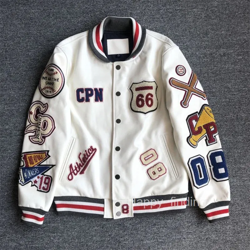 Giacche da uomo, uniformi da baseball, stile retrò Y2K, giacca in pelle, ricamo pesante, cappotto corto bianco_voghion.com