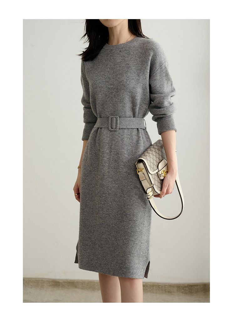 2023 High-End-Strickpullover für Herbst und Winter, mittellang, mit Mantel innen, lässiges, lockeres Kleid_voghion.com