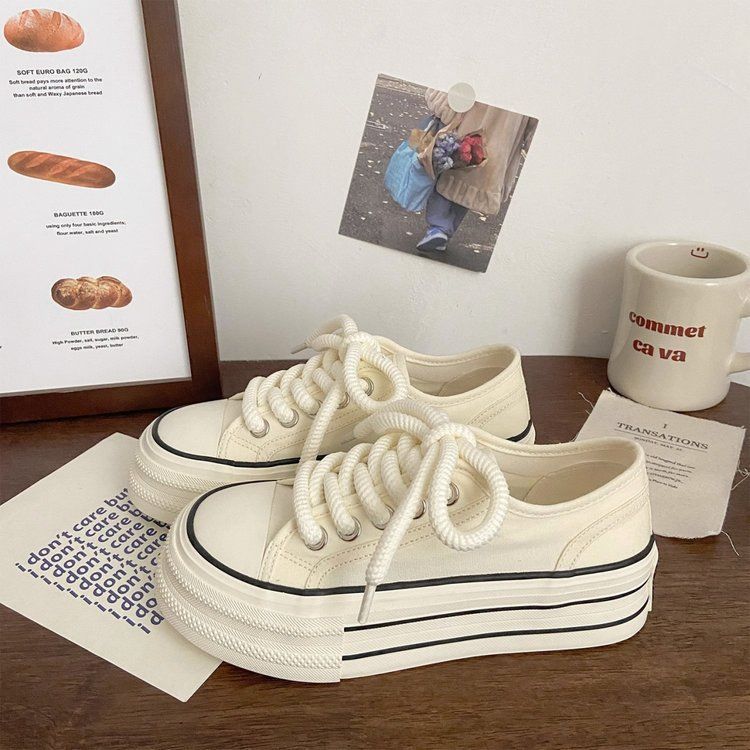 Cream thick soled canvas for women's thin spring/summer new Instagram trendy niche Korean version big head sponge cake_voghion.com