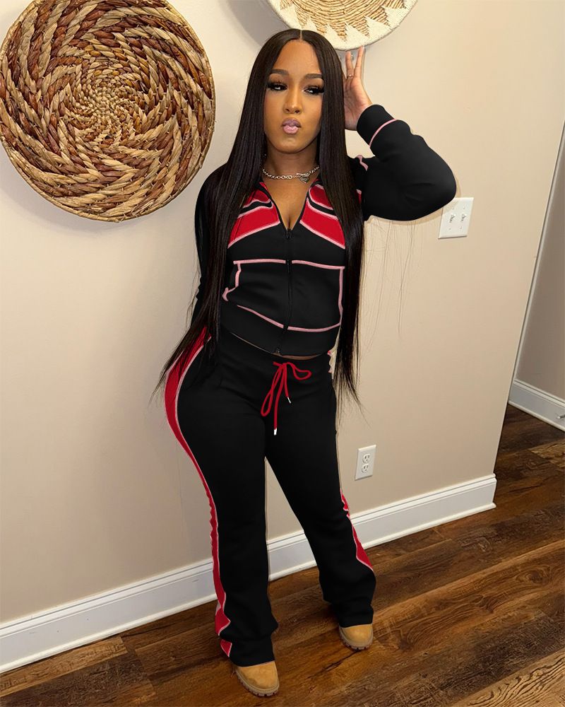 Completo tuta color-block da donna – Felpa con cappuccio a maniche lunghe e pantaloni jogger – Completo casual in due pezzi (S-XXL)_voghion.com