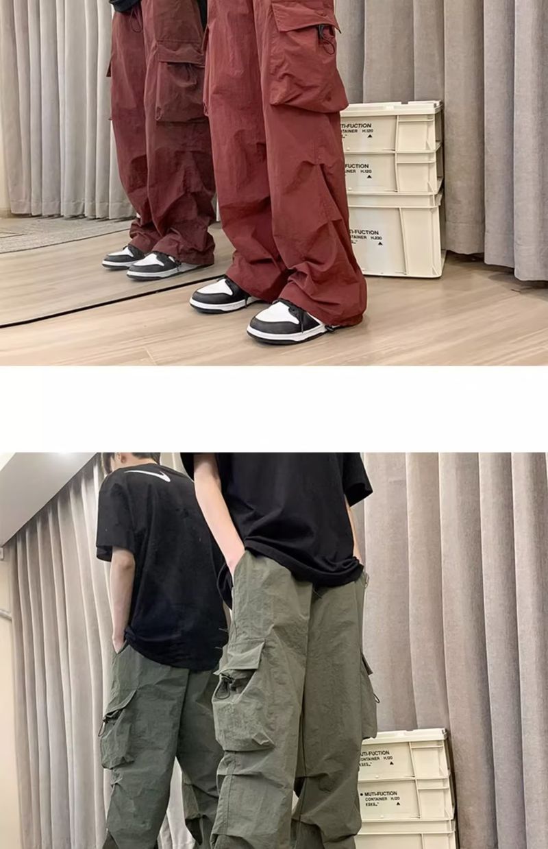 Sommerhose für Herren, dünn, High Street, Hooligan, hübsch, mit mehreren Taschen, Fallschirm-Freizeithose_voghion.com