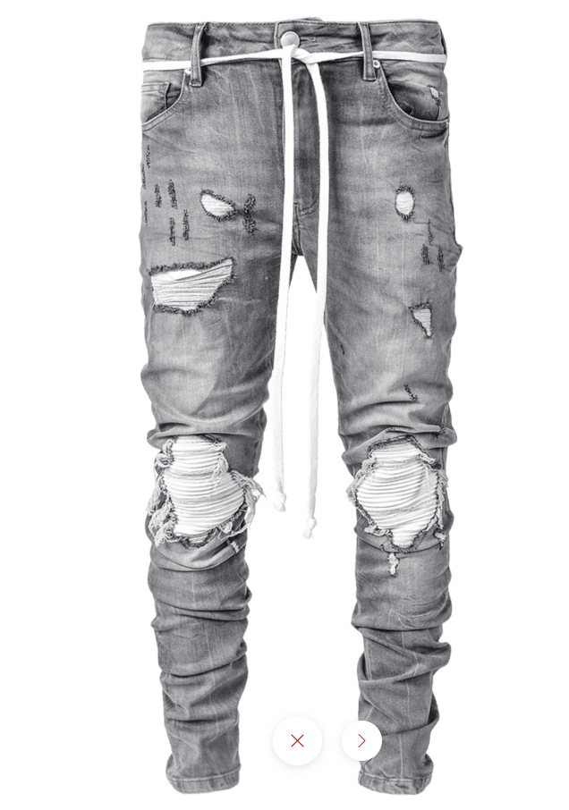 Herenkleding Stretch Denim Small Leg Broek Motorfiets Ripped Zwarte Jeans_voghion.com