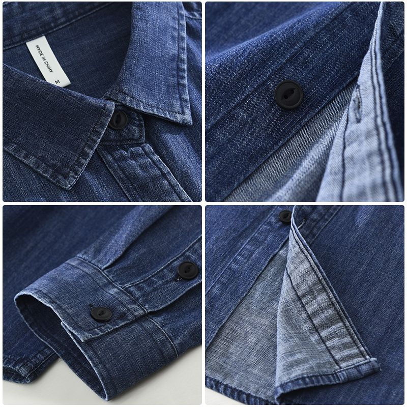 Retro-Denim-Langarmhemd für Herren, modisch und vielseitig, künstlerisches und lässiges lockeres Oberteil_voghion.com