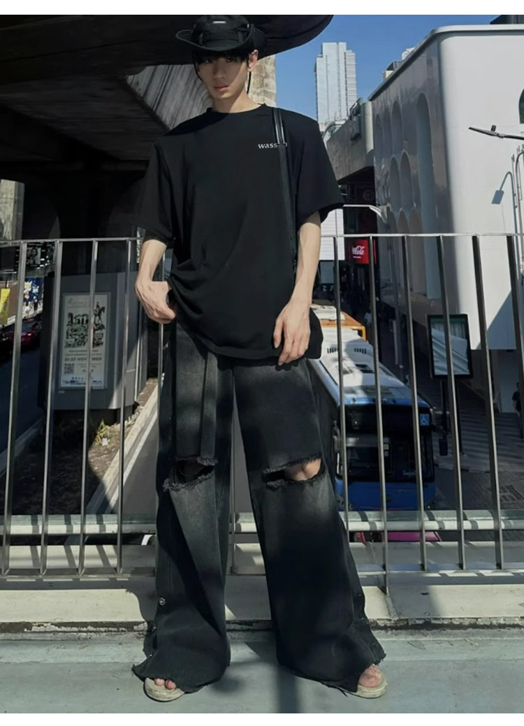 Herren WASSUP HEODS High Street Kurzarm-T-Shirts für Männer und Frauen, nationale Modemarke, schweres, reines Baumwoll-Oberteil mit halblangen Ärmeln_voghion.com