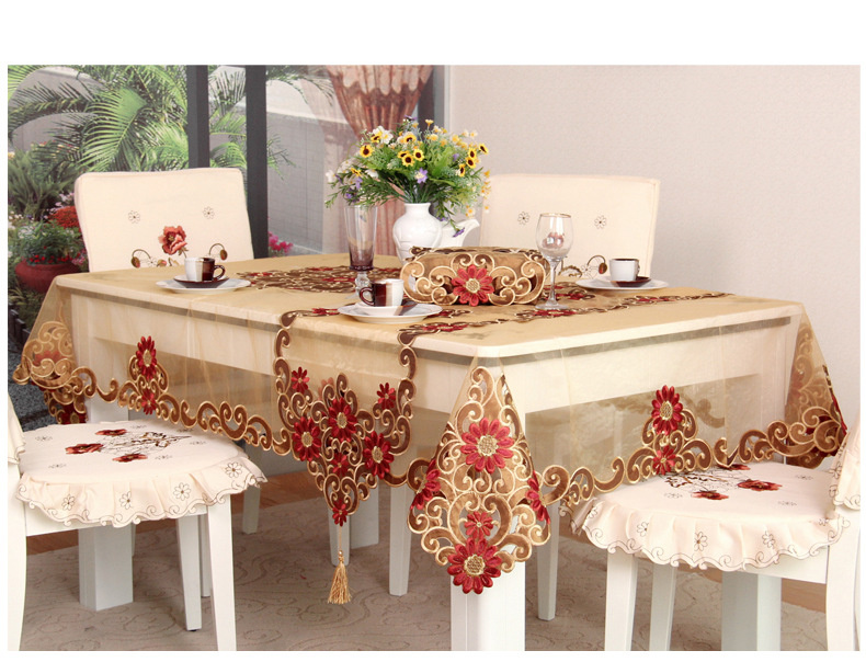 Nappe brodée de style européen, tissu transparent, nappe à thé, nappe, ensemble de drapeaux de table_voghion.com
