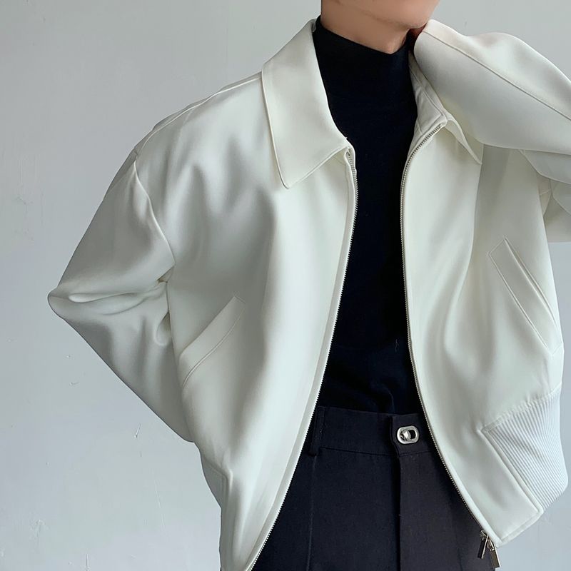 Herren Cleanfit Weiße Jacke Slim Fit Leichter Baseballmantel mit Reißverschluss Lässige Oberbekleidung für Frühling und Herbst_voghion.com