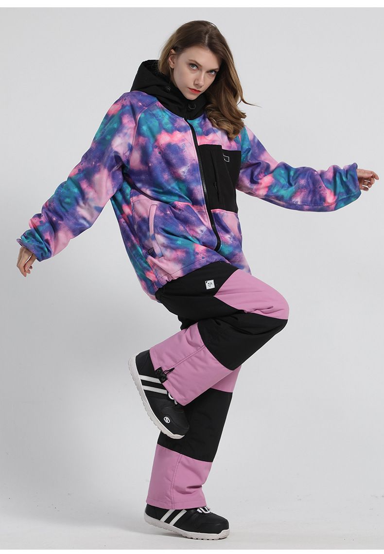 Ski Women Waterproof Warm Color Matching Ski Double Board Veneer Patchwork Snow Pants Men_voghion.com