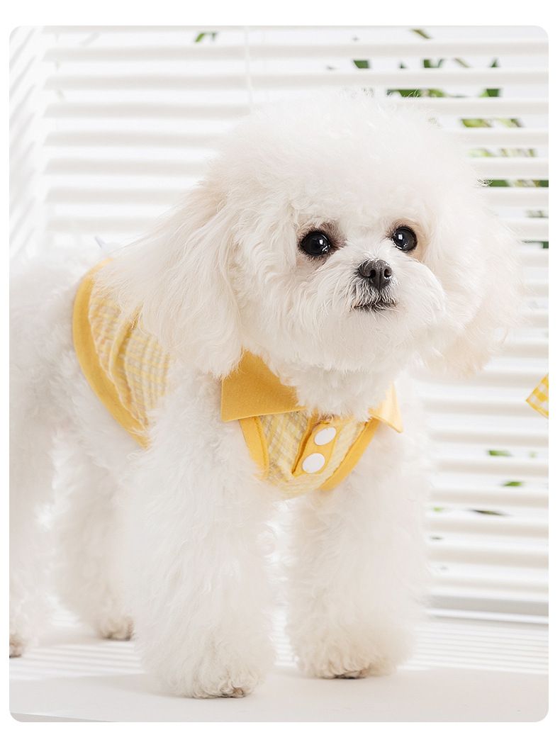 Lote de ropa para perro de verano con cuello a cuadros y jacquard, camiseta sin mangas con tirador, osito Bibi pequeño_voghion.com