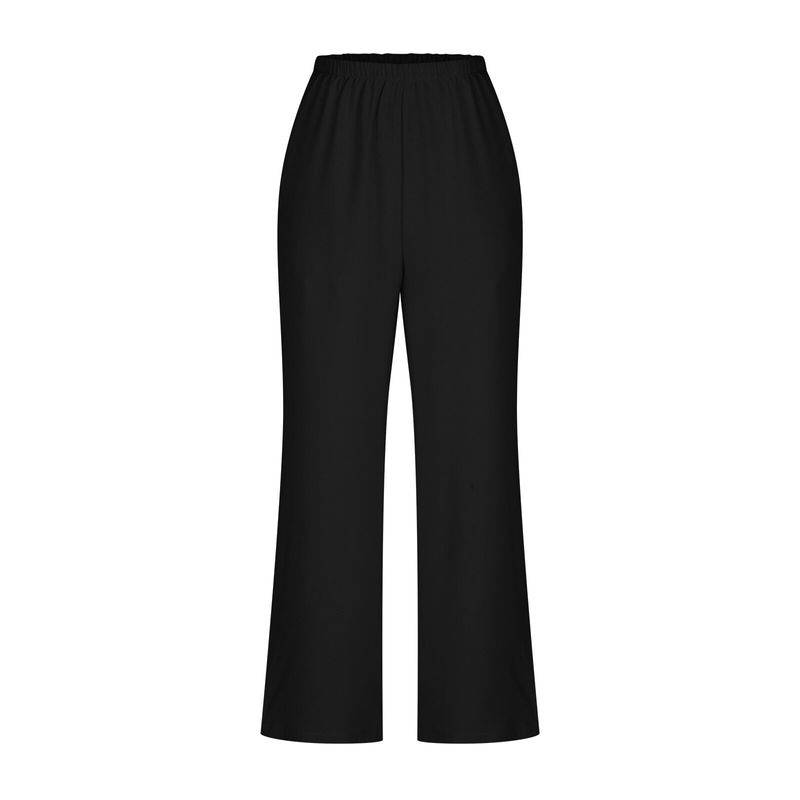 Terno feminino casual com decote em V, cor sólida, estampado, colete, calças largas_voghion.com