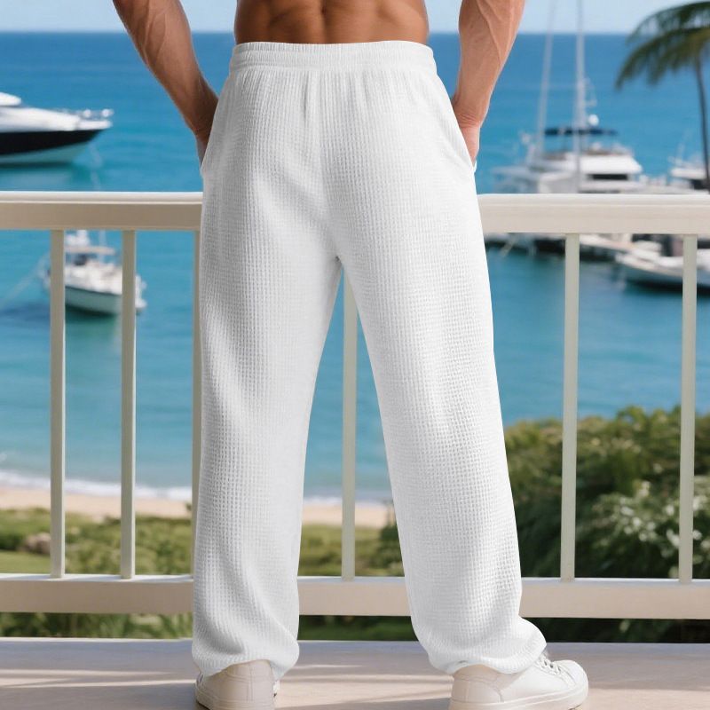 Men's Waffle-Knit Casual Pants – Straight-Leg Lounge Pants (S-XXXL, 5 Colors)_voghion.com