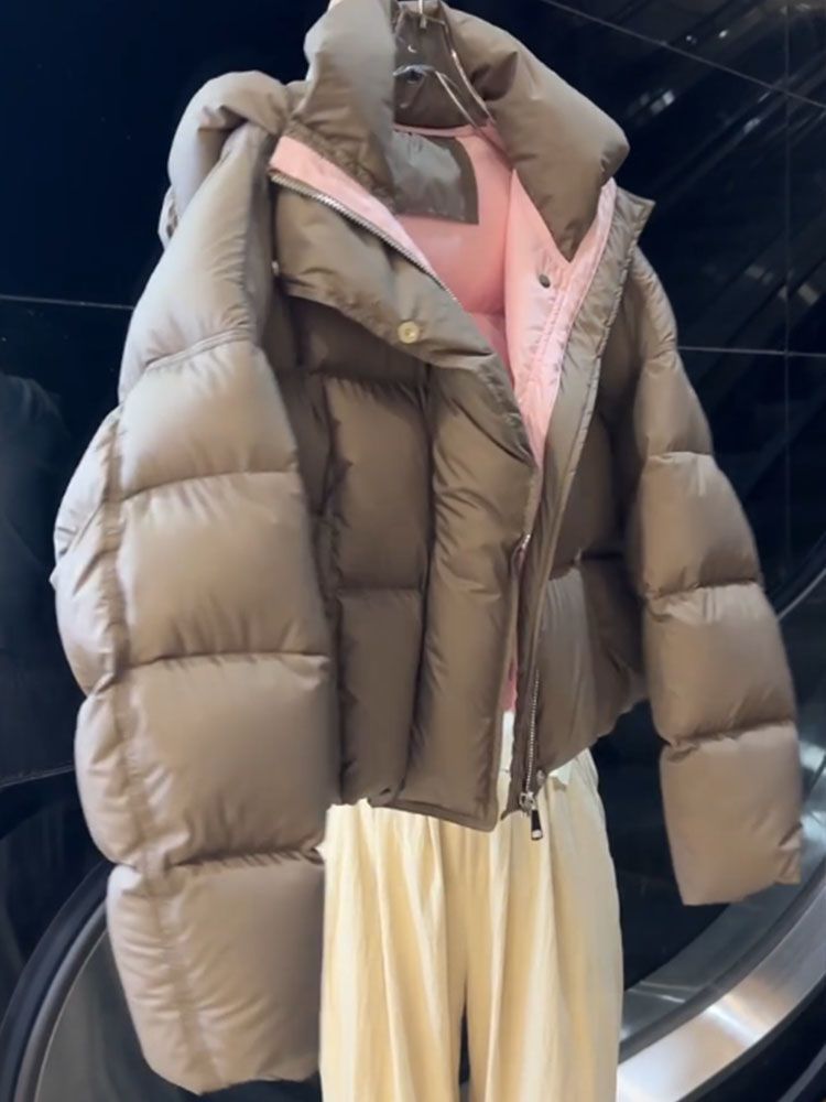 Damenbekleidung Kurze Khaki-Graue Pufferjacke Koreanischer Stil Wintermantel Lässige Oberbekleidung mit Kapuze Für Petite_voghion.com