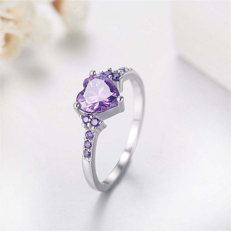 Natürliche Amethyst Zirkonia Silber Mode Hochzeit Herzförmigen Ring Schmuck Mädchen_voghion.com