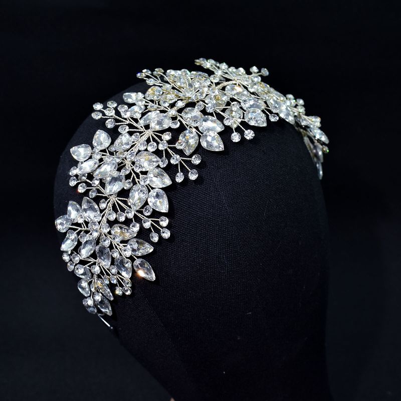 Handgemaakte bruidshoofdtooi met strass steentjes, hartvormig, geperst, zacht haarbandje_voghion.com