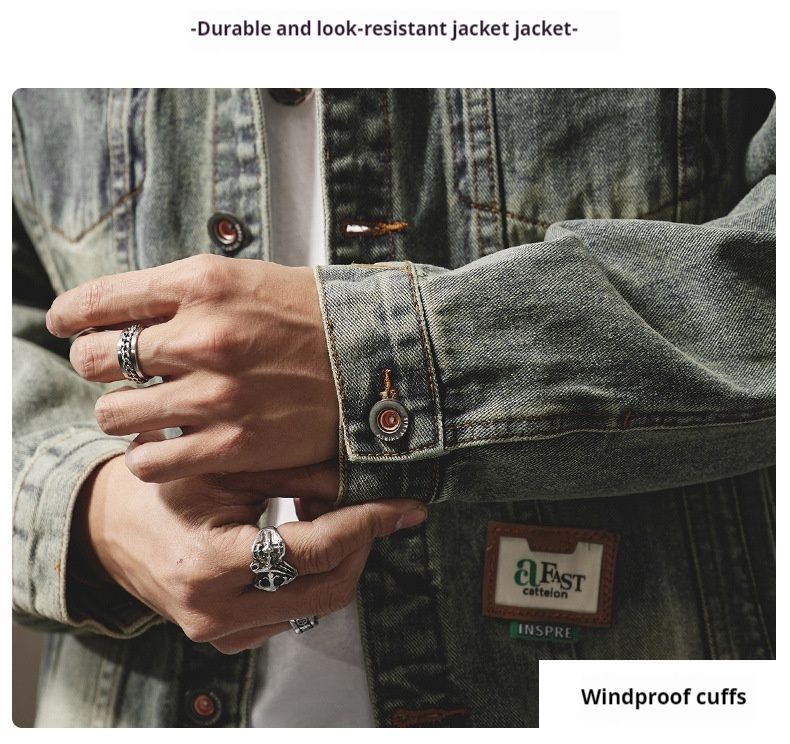 American washed strapazierfähiger Denim für Herren im Herbst Winter, neuer lockerer und lässiger Kragen vielseitiger Jackentrend_voghion.com
