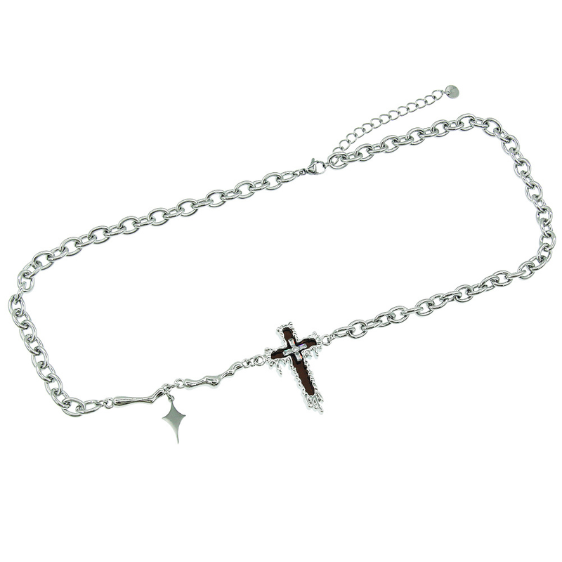 Collana con ciondolo a croce creativo in stile Ins, in acciaio al titanio, alla moda, unisex, dolce e alla moda, con catena per clavicola._voghion.com