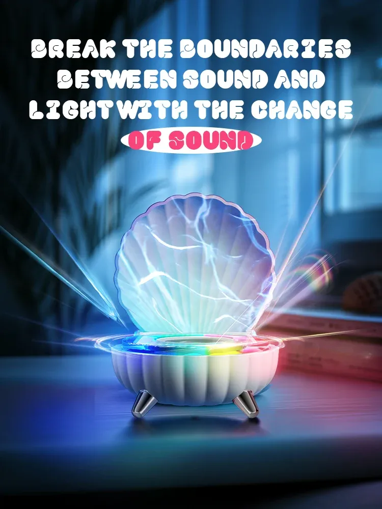 Altoparlante Bluetooth wireless retrò a forma di conchiglia, lettore musicale, suono stereo, lampada di proiezione di luce ambientale colorata, cassa sonora per dormire_voghion.com
