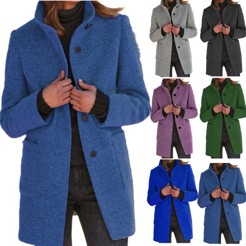 Vintage-Wollmantel mit Knöpfen für Damen_voghion.com