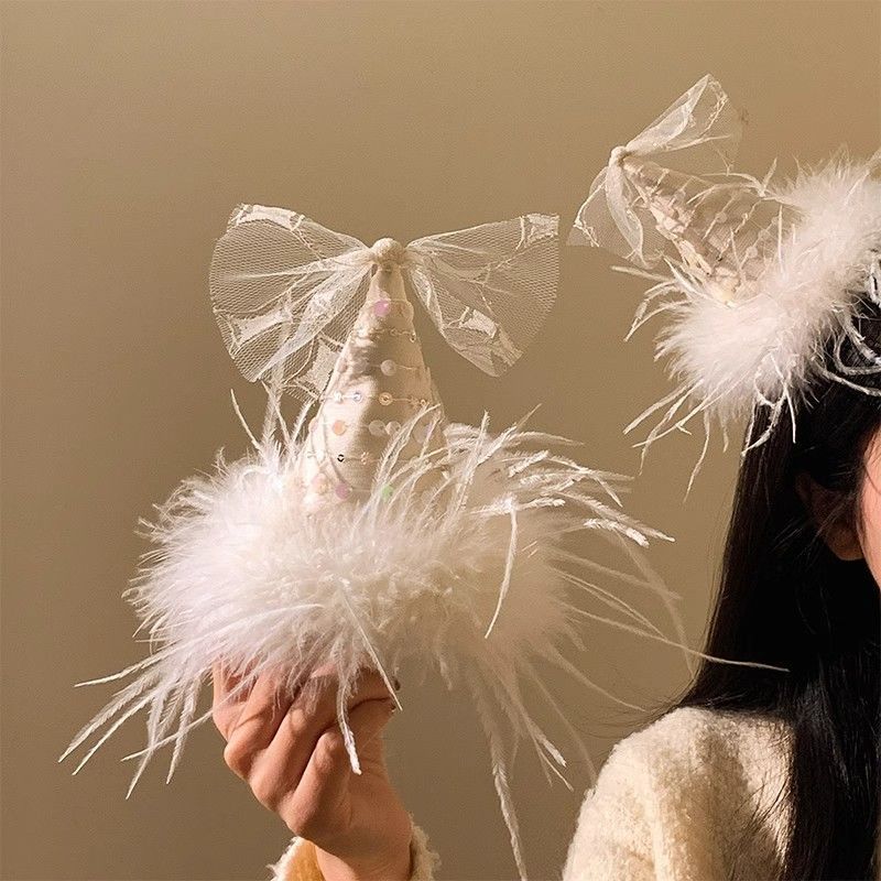 Cappello con fiocco e piuma per feste, fermaglio per foto femminili, atmosfera, celebrità di Internet, accessori per capelli, copricapo_voghion.com