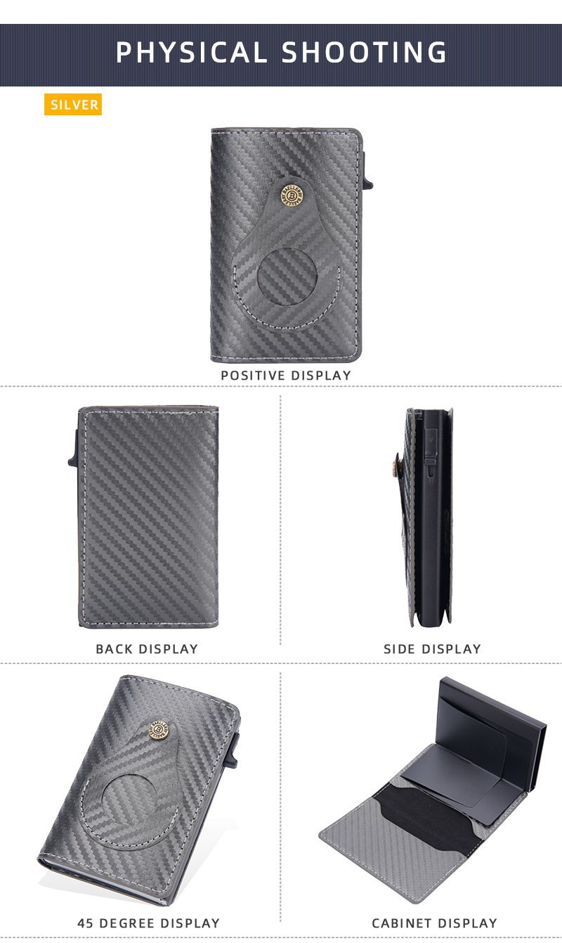 Passhüllen und -taschen Neuer Kartenhalter aus Kohlefaser für Männer Heißer Verkauf RFID Side Push Aluminium Box Elastischer Kartenhalter AirTag_voghion.com