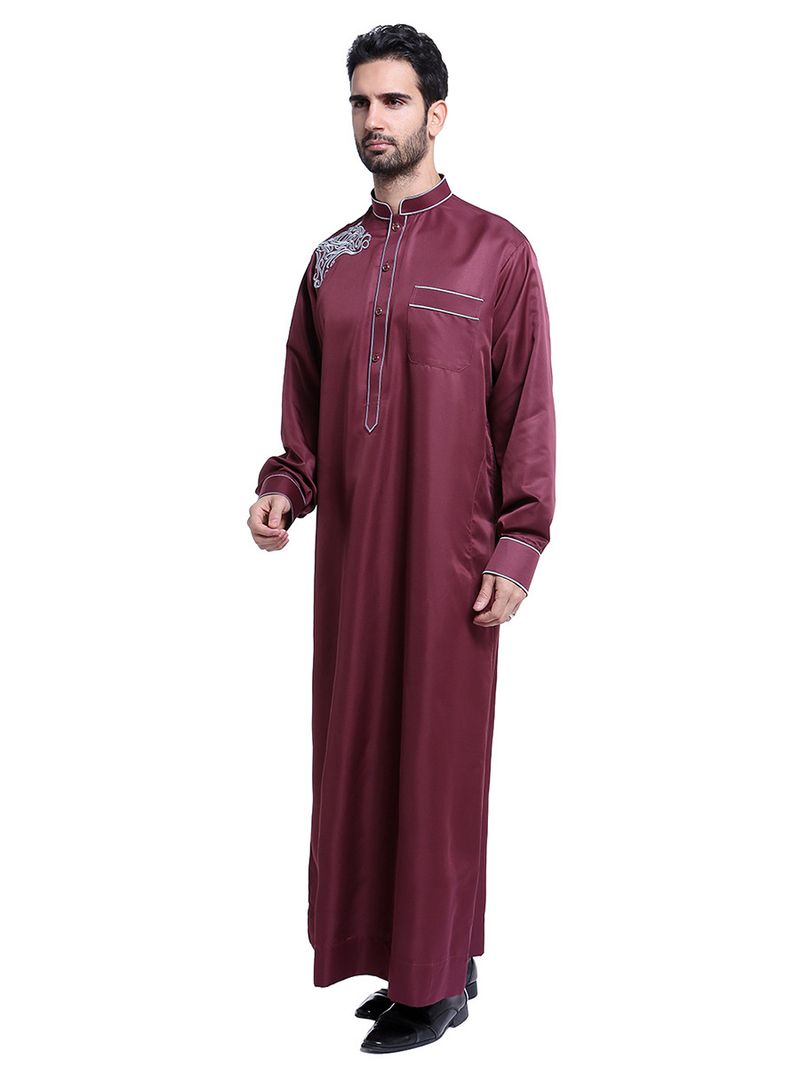 Ropa de hombre Caftán musulmán de moda bordado con cuello alto para hombres_voghion.com