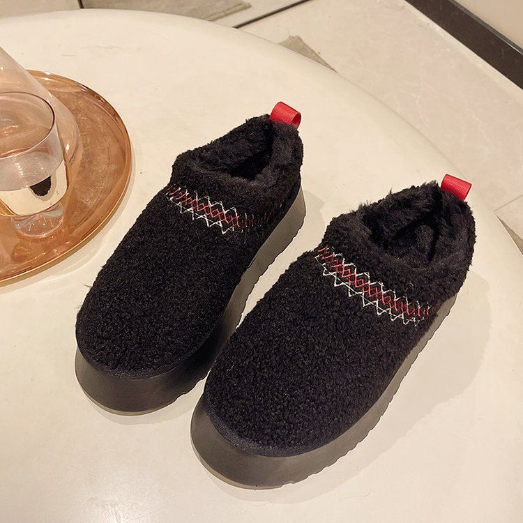 2025 Winter Fleece-gevoerde warme comfortabele dikke zool sneeuwkatoenen ronde neus instappers voor dames antislip_voghion.com