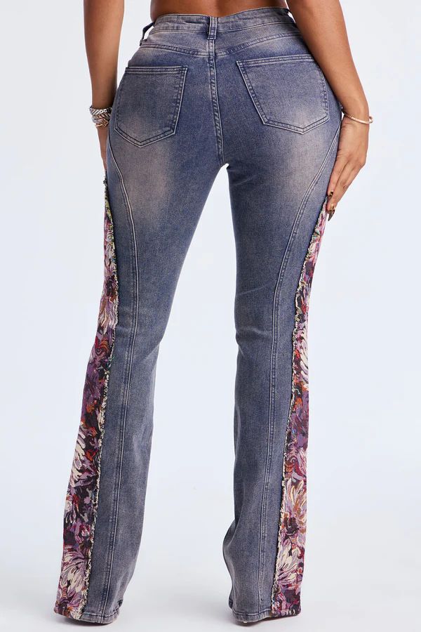 Women's Corset Top & Floral Denim Bell Bottoms Set Boho Chic Outfit With Patchwork Design_voghion.com