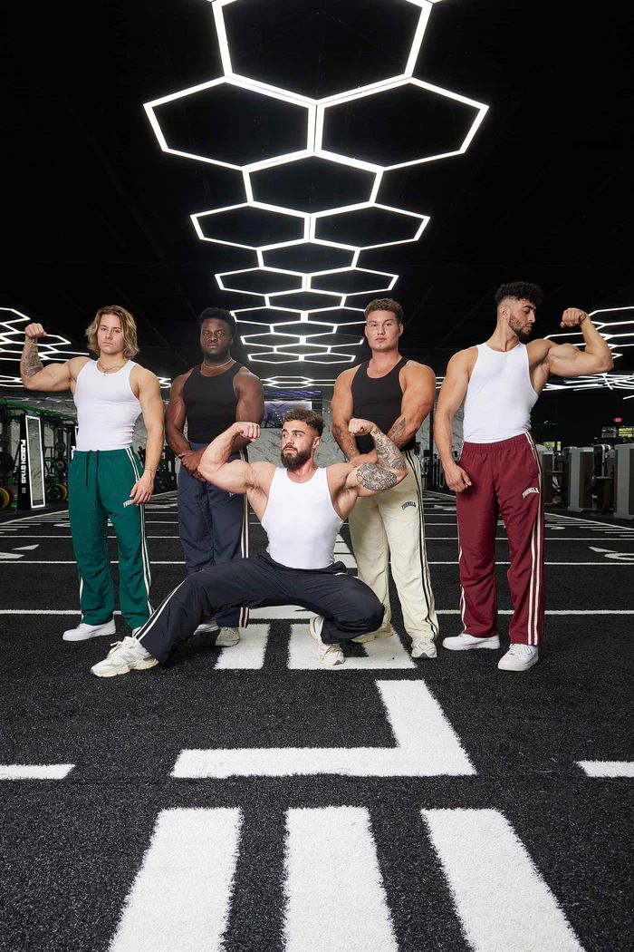 Miesten vaatteet miesten urheiluhousut kaksinkertaiset raitaompeleet painettu vapaa-ajan housut kuntosali urheilufitness keskivyötäröllä suorat housut_voghion.com