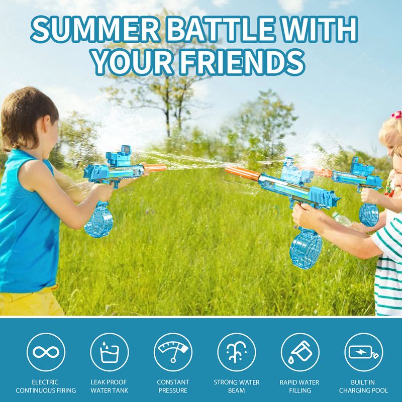 Automatisk högtrycksvattenpistol - Elektrisk kontinuerlig sprutpistol för barn utomhuslek (sommarvattenleksak för pojkar och flickor)_voghion.com